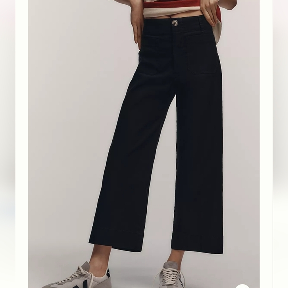Anthro Maeve The Colette Magic Fabric Crop Wide-Leg Pants In Black - Picture 1 of 11
